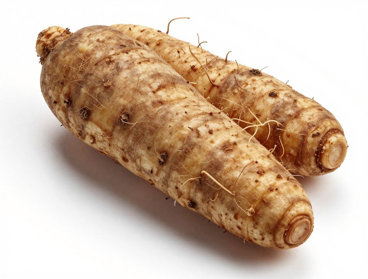 Svježi korijeni ginsenga na tamnoj drvenoj podlozi s bočnim osvjetljenjem koje naglašava teksturu i razgranatu strukturu korijena, vidljiva zemlja i prirodni okrug